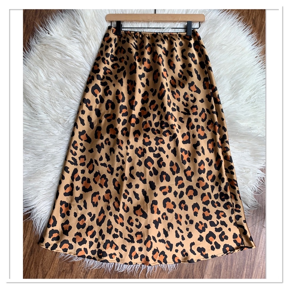 Peyton Jensen Leopard Print Midi Skirt Tan Black Size Medium - Picture 4 of 6